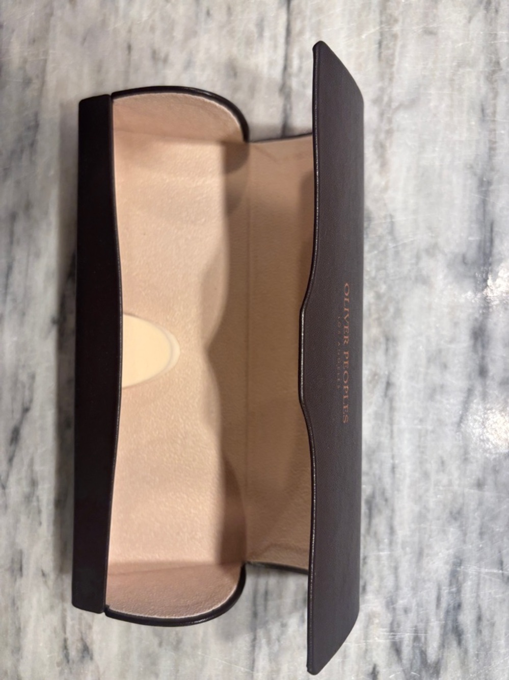 Oliver Peoples Dark Brown Leather Glasses Case with Gold Logo - Picture 2 of 5
